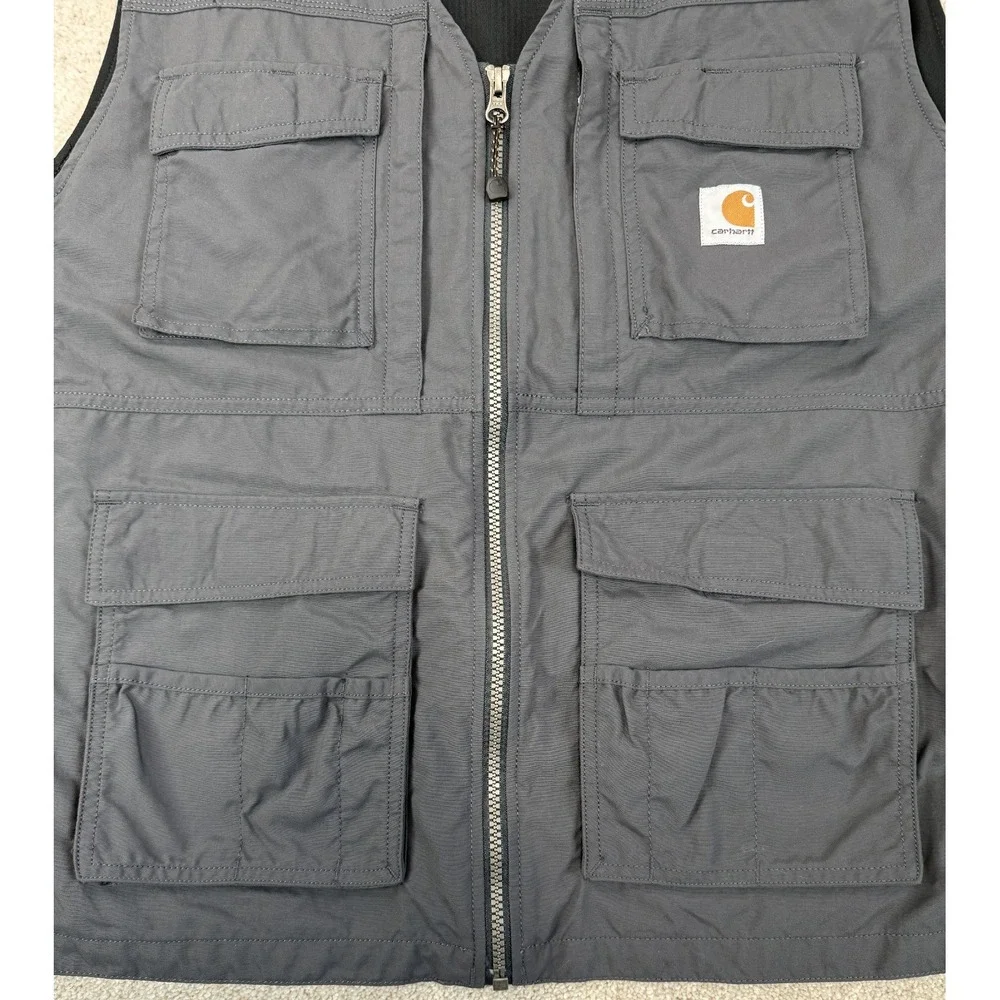 Carhartt Briscoe Vest Men's XL Gray Nylon Utility Rain Defender Pockets Workwear
